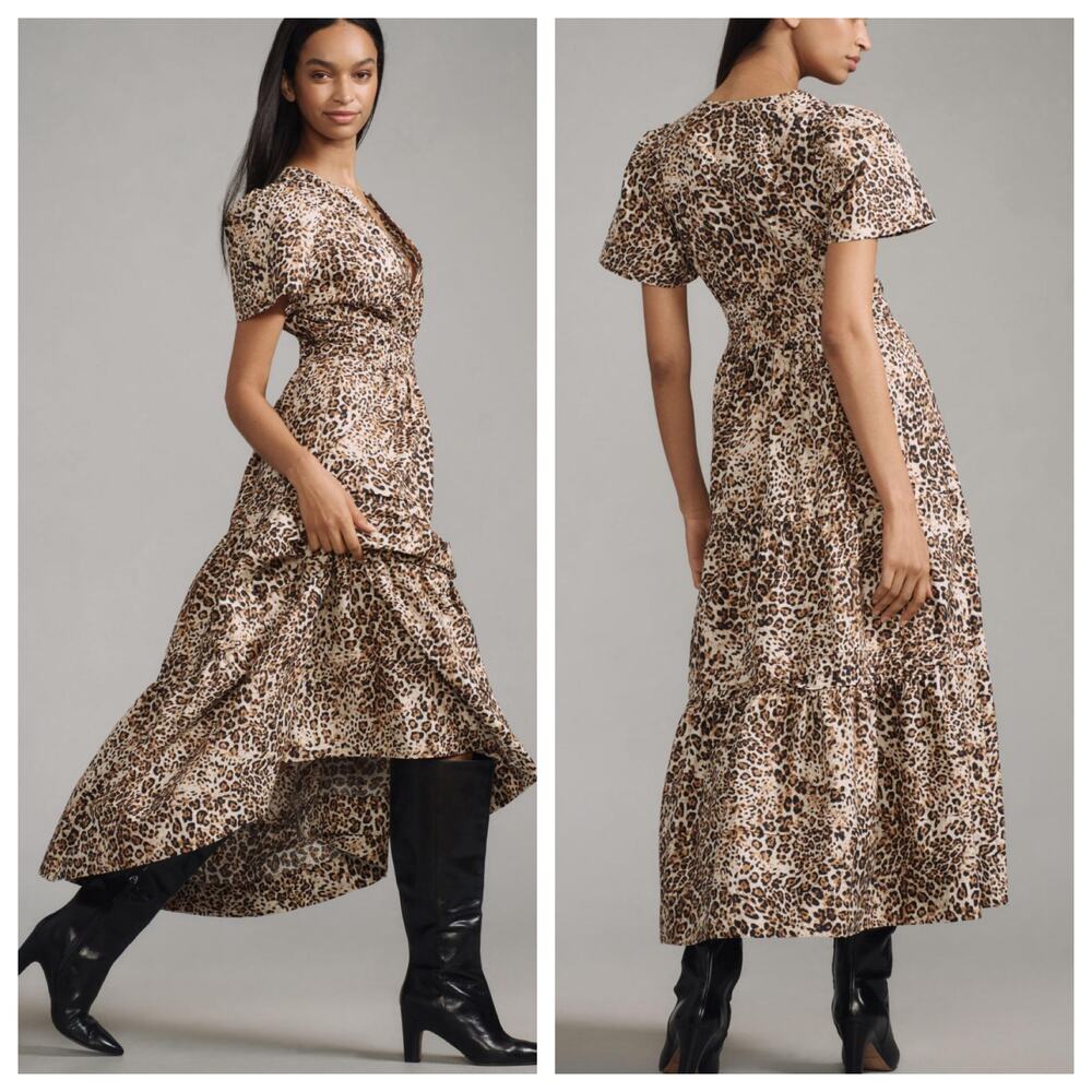 Anthropologie Leopard Print Maxi Dress in Brown and Black